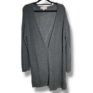 Long open front gray cardigan